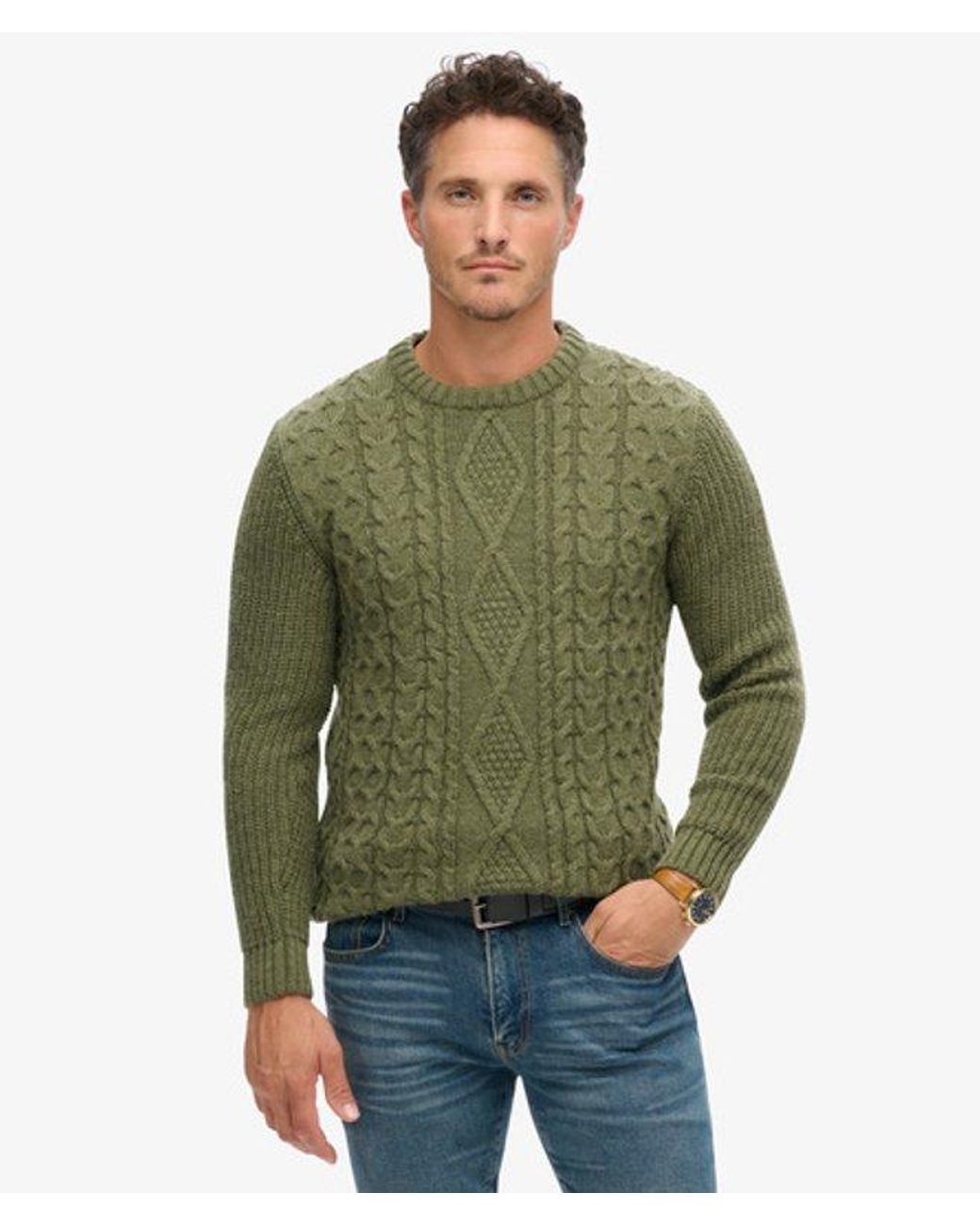 Superdry Green & Co Classic Cable Knit Jacob Jumper for men