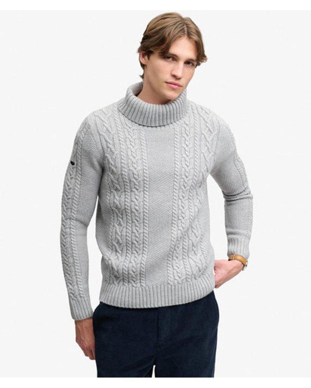 Superdry Gray & Co Jacob Cable Roll Neck Jumper for men