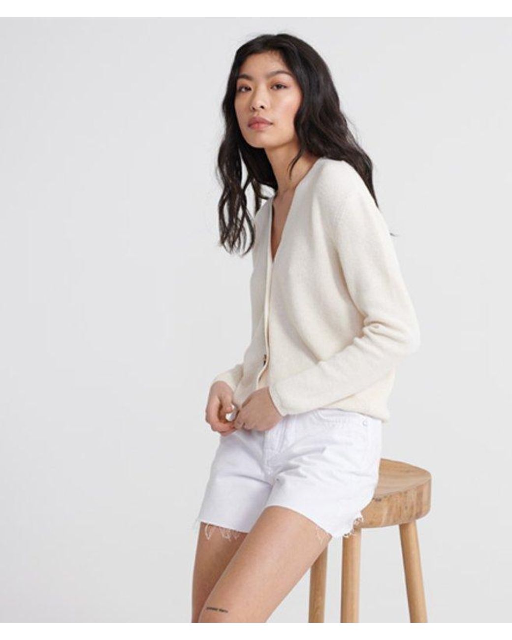 Superdry White Denim Mid Length Shorts