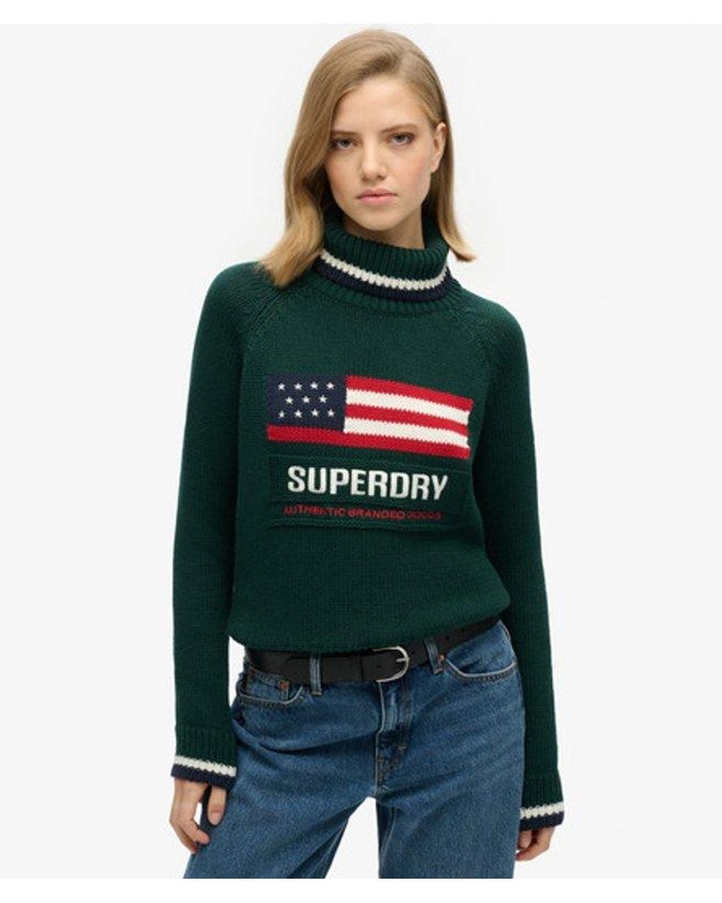 Superdry Green & Co Knitted Americana Roll Neck Jumper