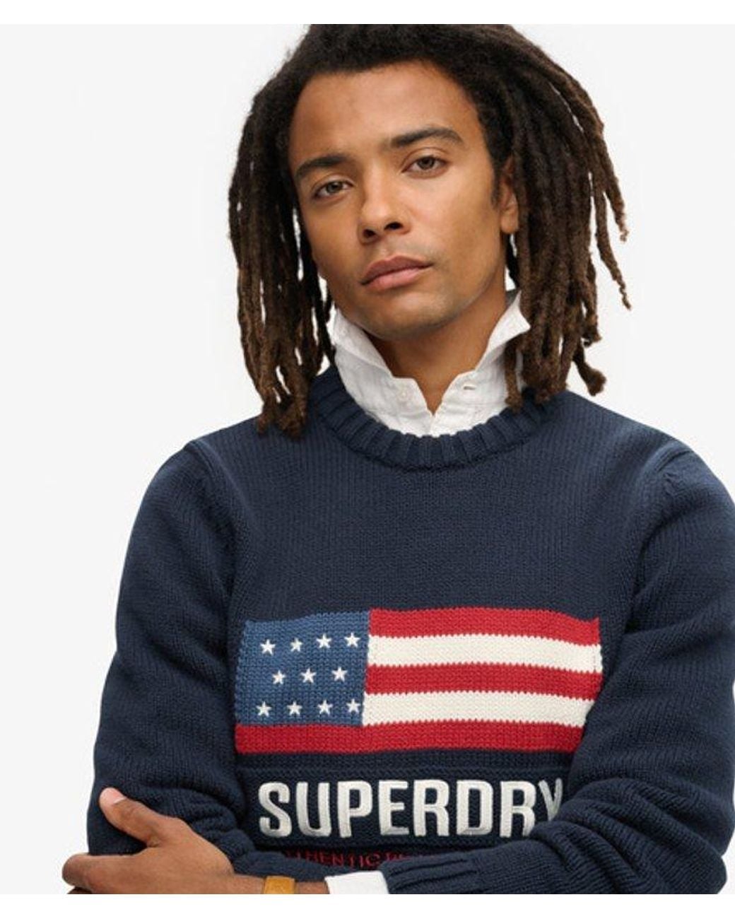 Superdry Blue & Co Knitted Vintage Athletic Jumper for men