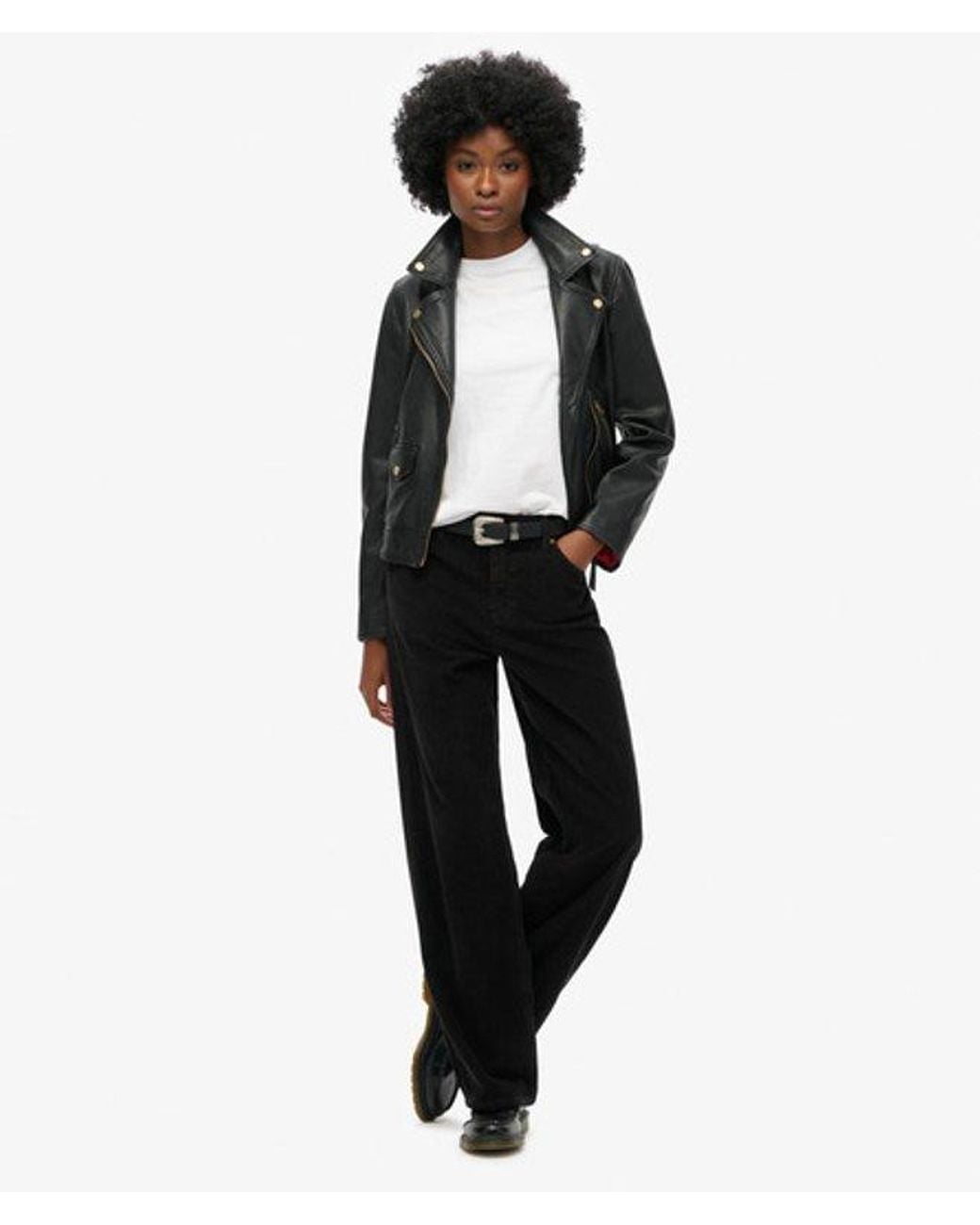 Superdry White & Co Classic Logo Patch Mid Rise Wide Leg Cord Trousers
