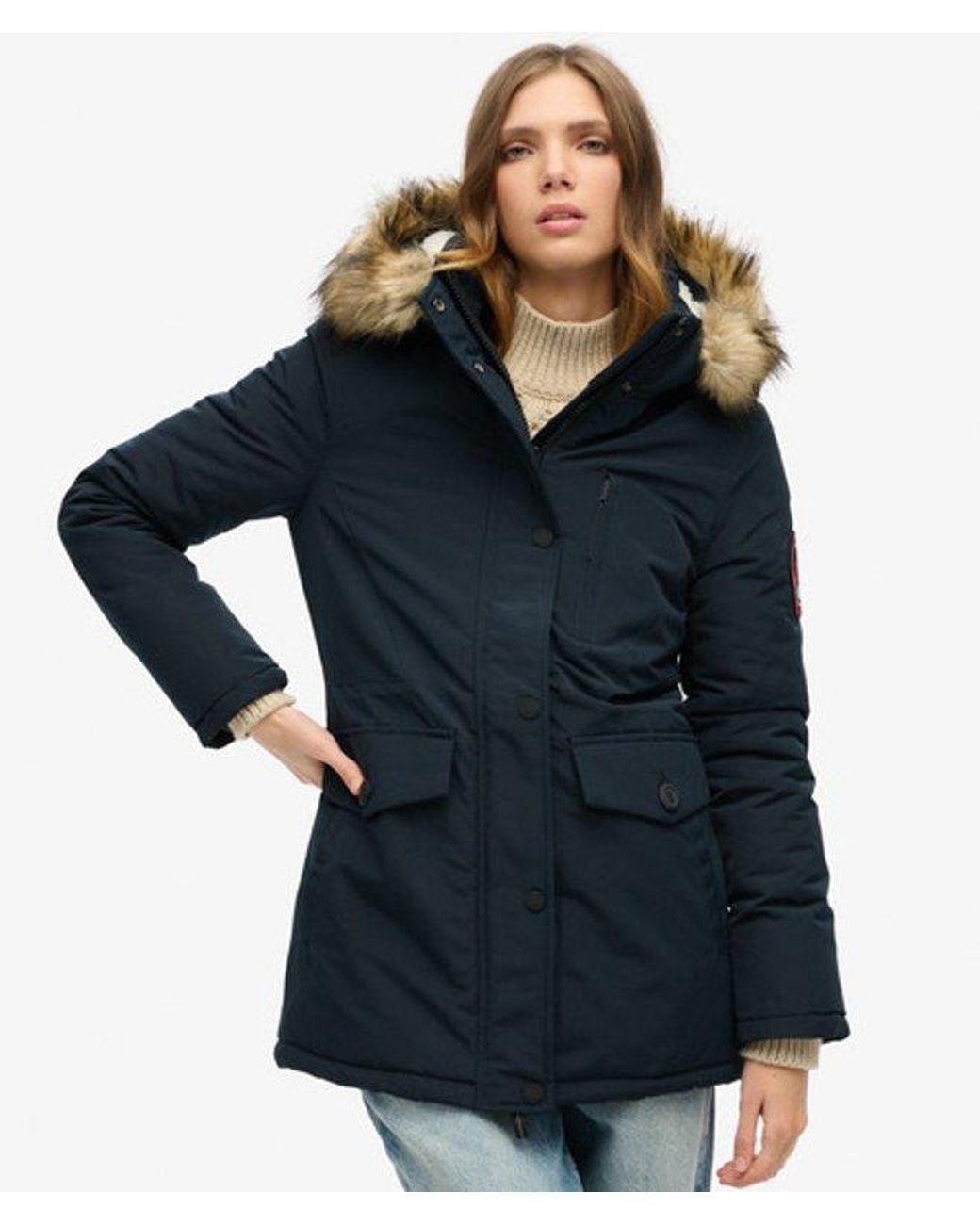 Superdry Blue & Co Everest Hooded Faux Fur Parka Coat
