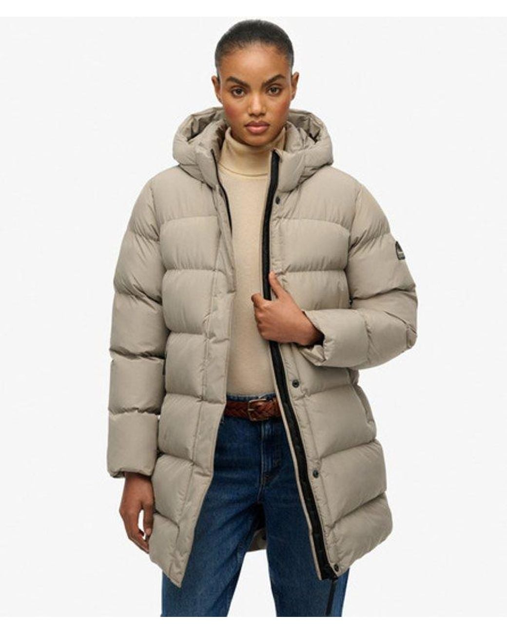 Superdry Gray & Co Hooded Sports Puffer Mid Length Jacket