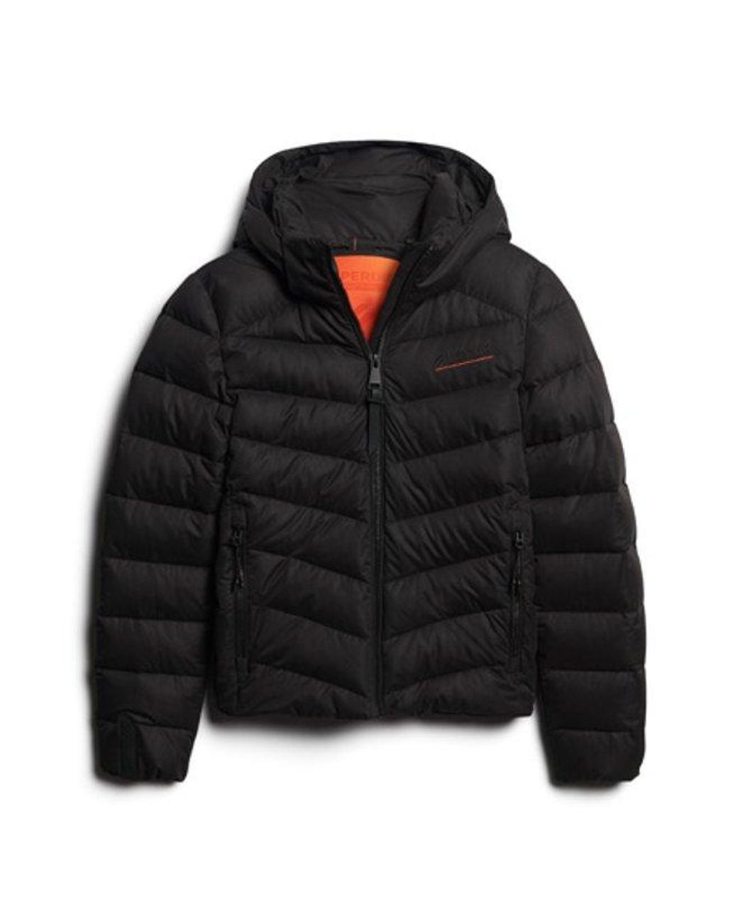 Superdry Black & Co Fully Lined Logo Patch Hooded Microfibre Padded Jacket