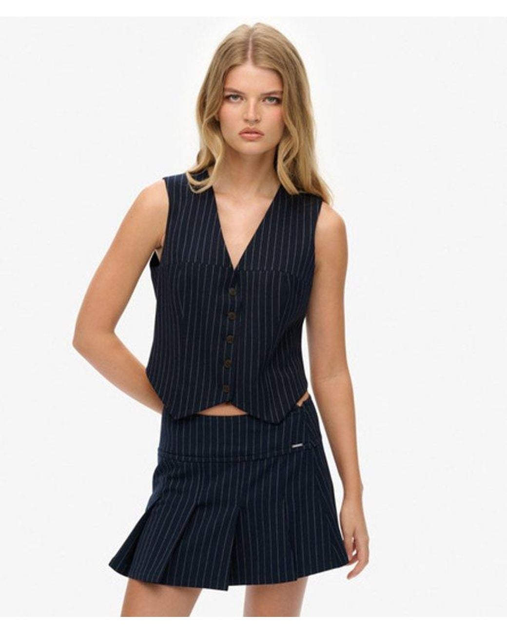 Superdry Blue & Co Pinstripe Waistcoat