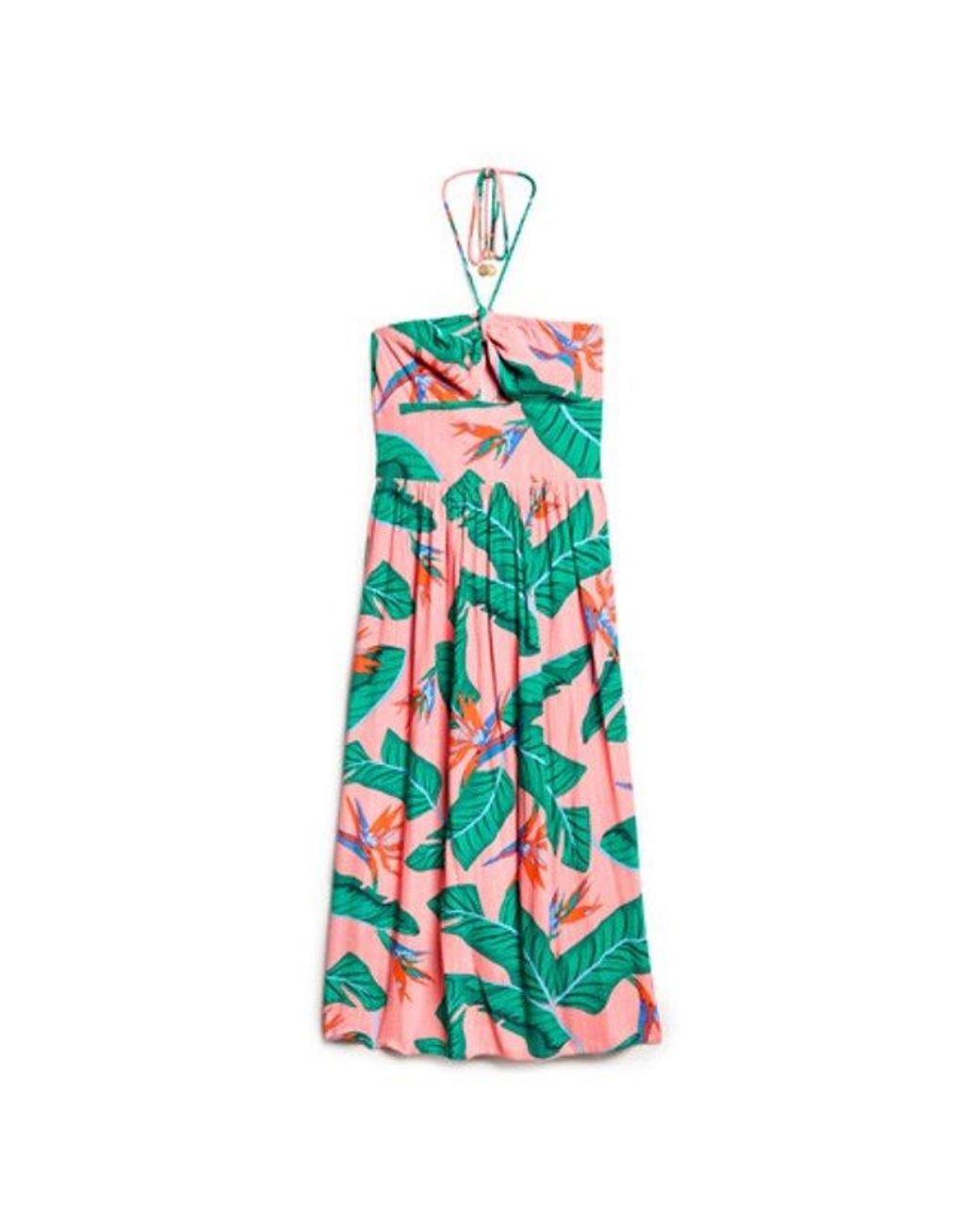 Superdry Blue Tropical Print Cut Out Midi Dress