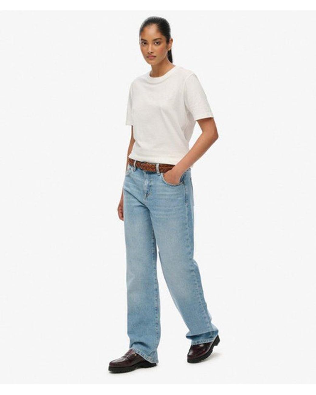 Superdry Blue & Co Organic Cotton Mid Rise Wide Leg Jeans