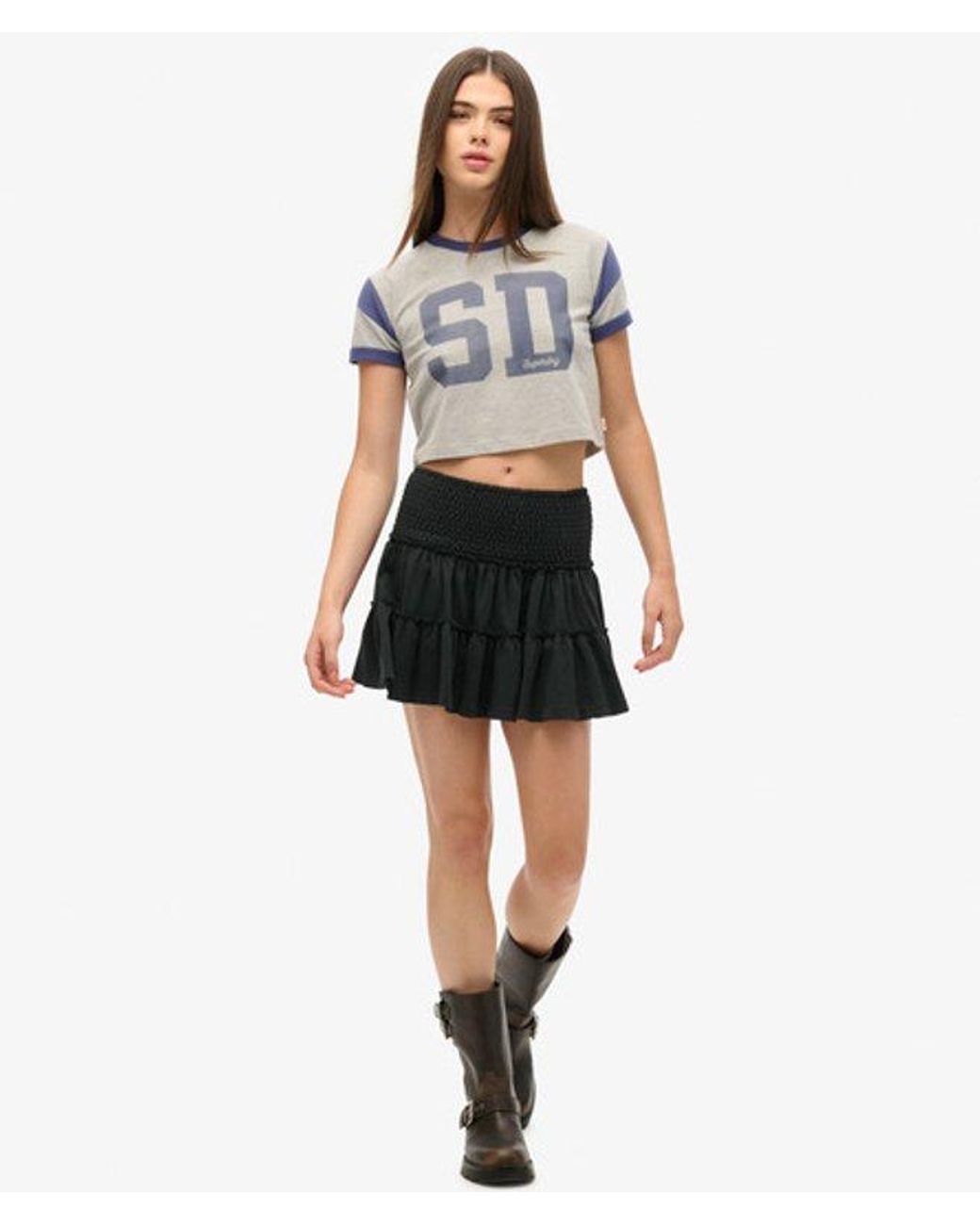 Superdry Black & Co Tiered Jersey Mini Skirt