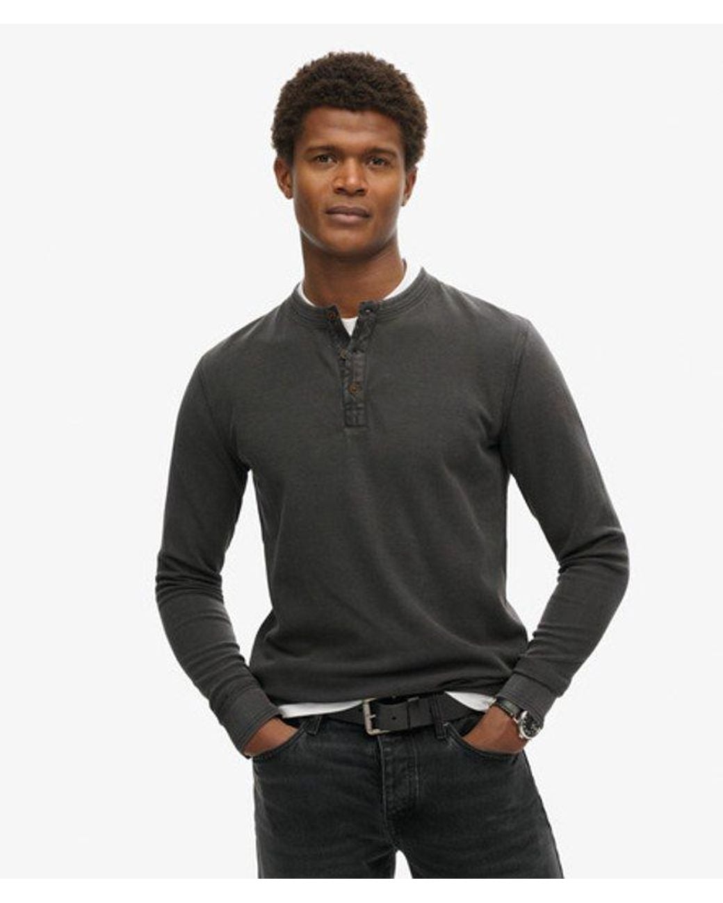Superdry Black & Co Vintage Textured Henley Top for men