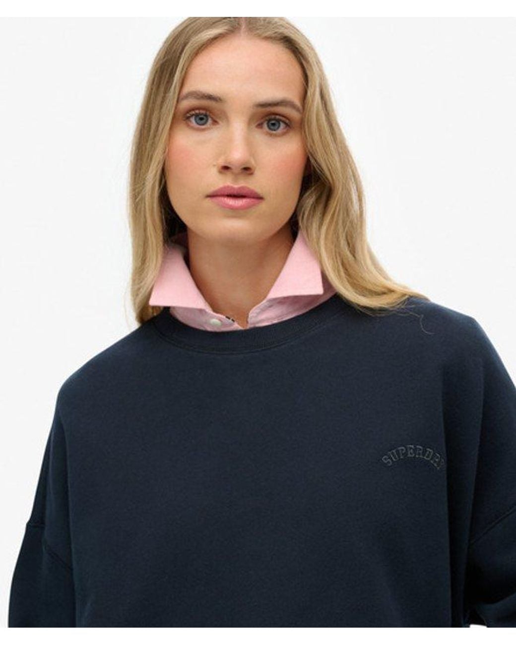 Superdry Blue Essential Logo Garment Dyed Crew Sweatshirt