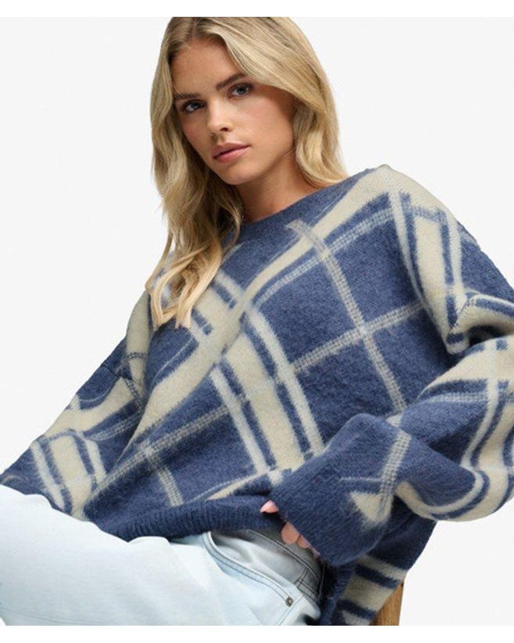 Superdry Blue & Co Slouchy Brushed Check Knit Jumper