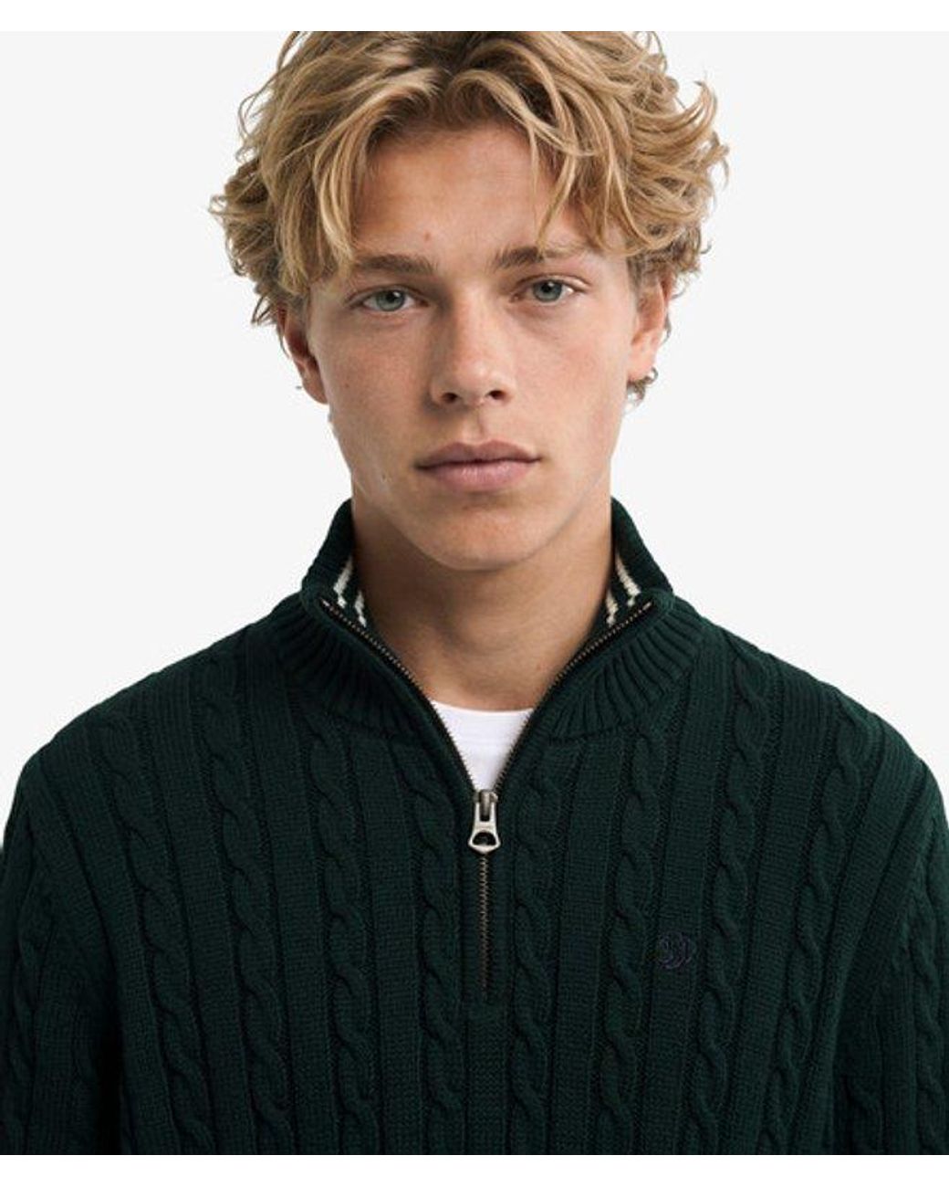 Superdry Black & Co Preppy Cotton Cable Half Zip Jumper for men
