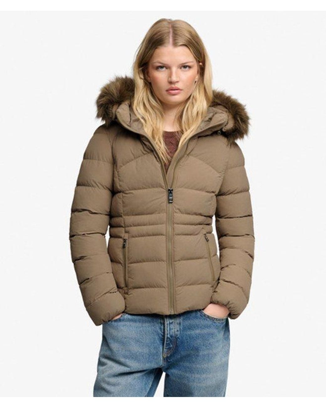 Superdry Brown Hooded Faux Fur Fuji Padded Jacket