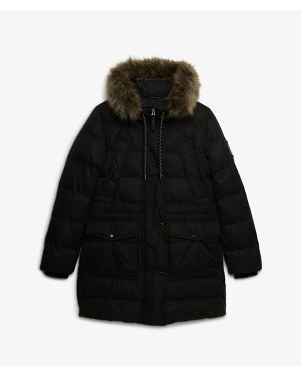Superdry Black & Co Everest Microfibre Mid Faux Fur Puffer Jacket