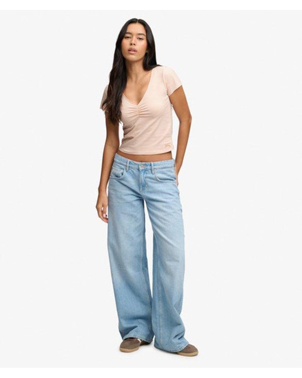 Superdry Blue & Co Gathered V-neck Crop T-shirt