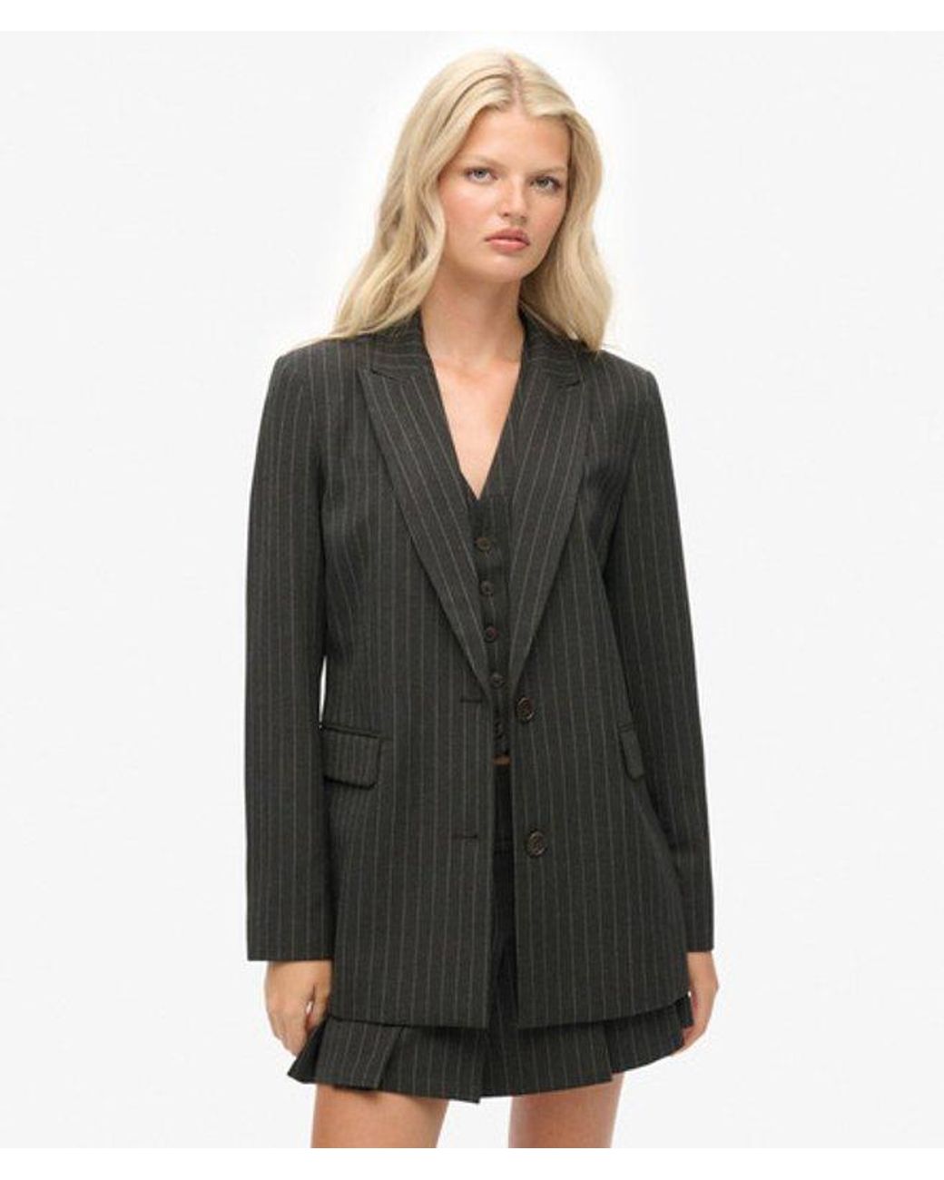 Superdry Gray & Co Pinstripe Boyfriend Blazer