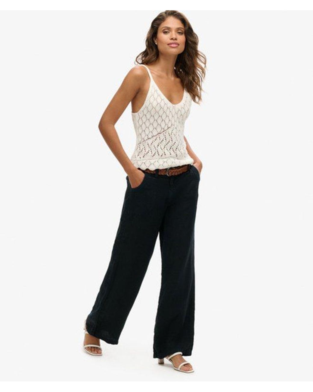 Superdry Black Linen Low Rise Pants