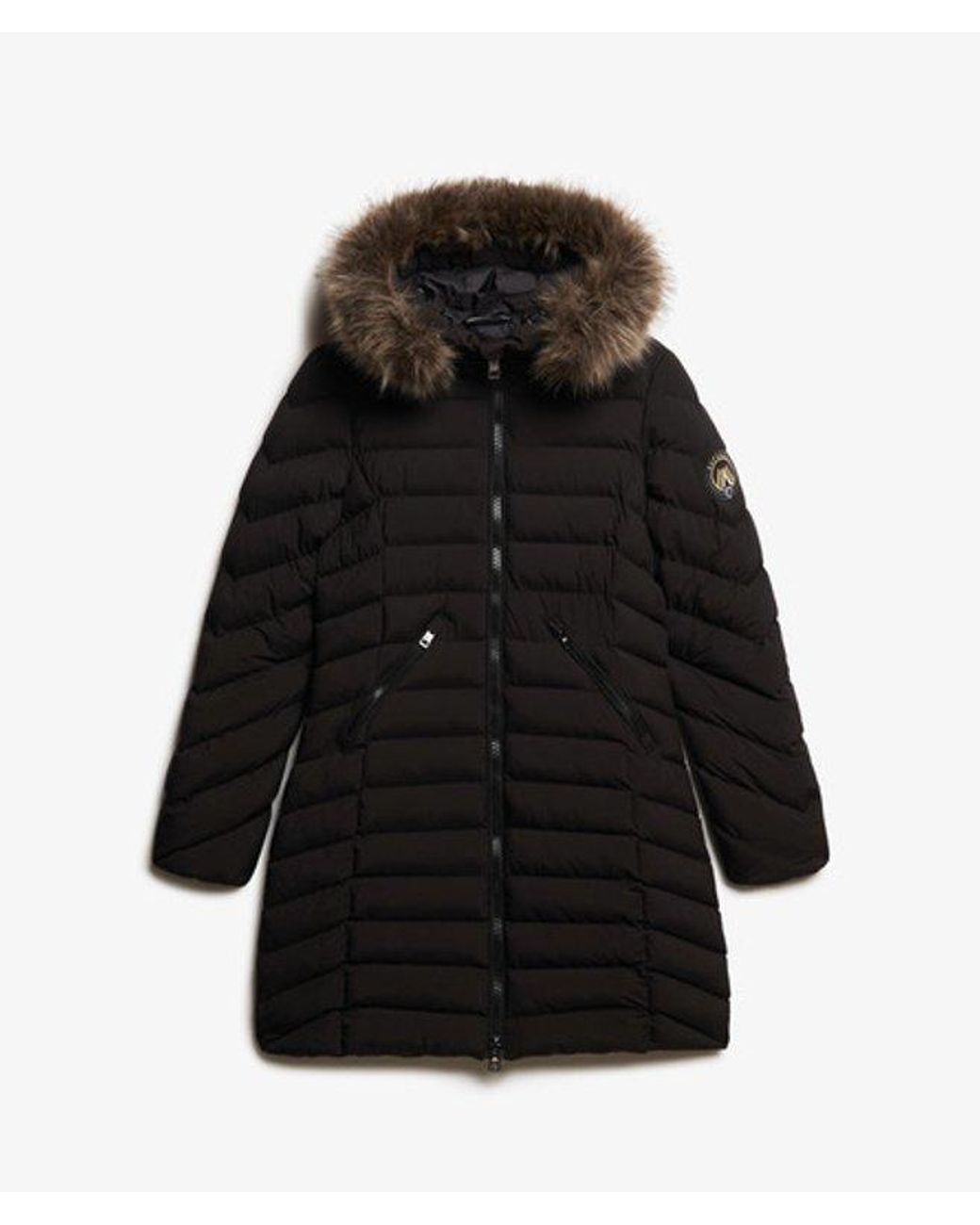 Superdry Black & Co Slim Fit Fuji Faux Fur Hood Mid Length