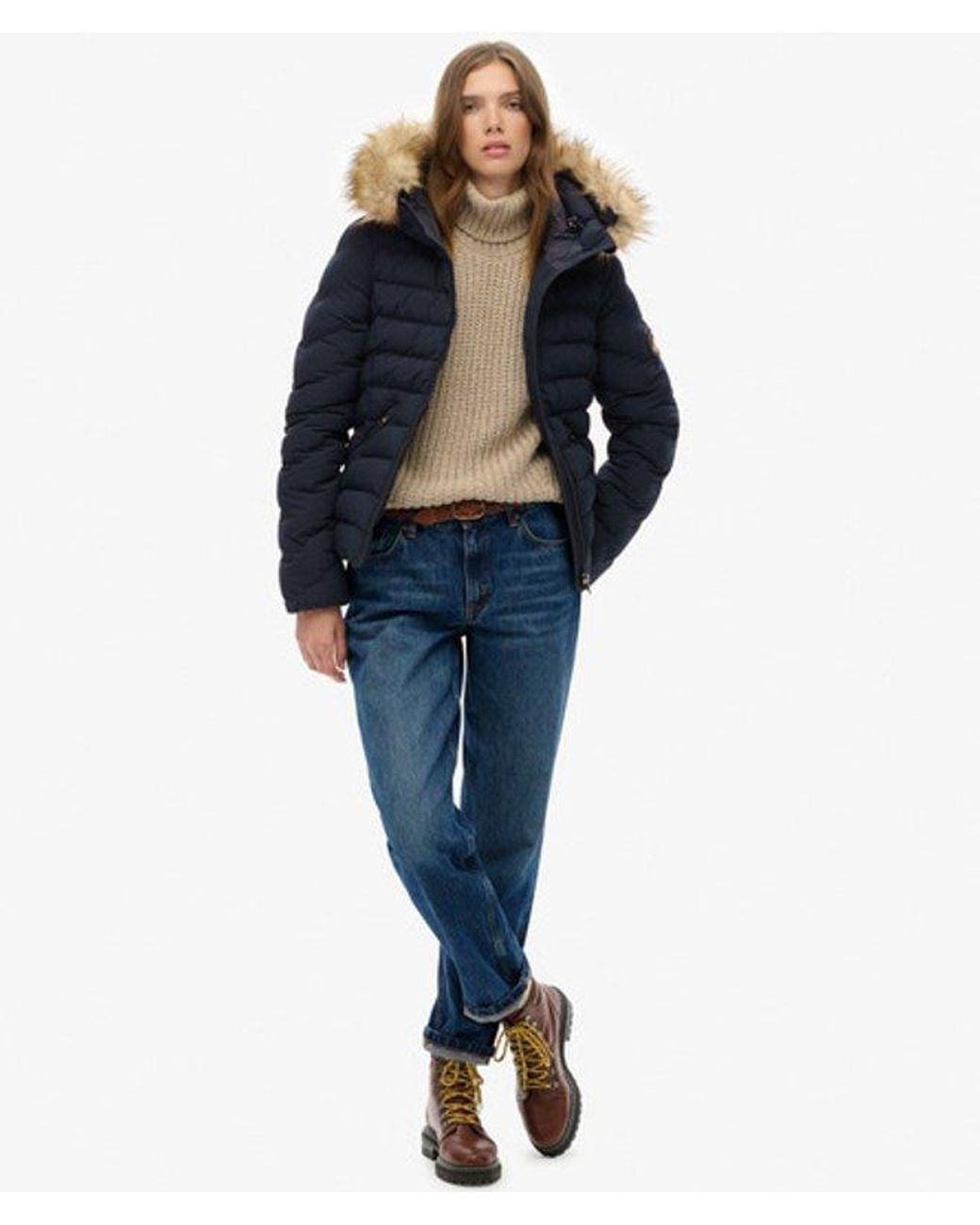 Superdry Blue & Co Fuji Faux Fur Hood Padded Jacket