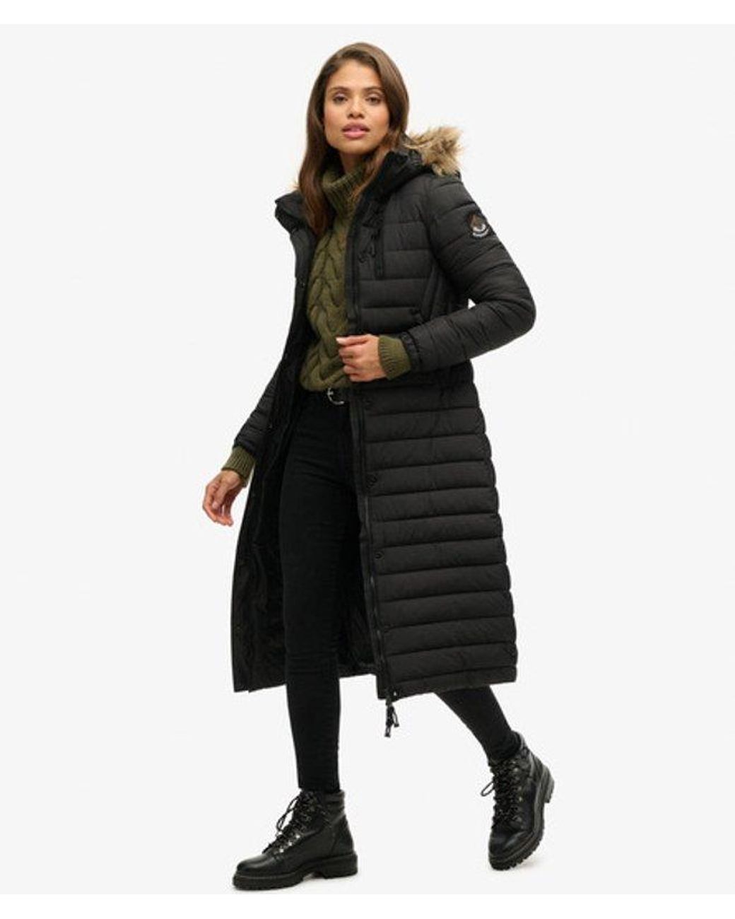 Superdry Black Fully Lined Logo Badge Nylon Puffer Coat