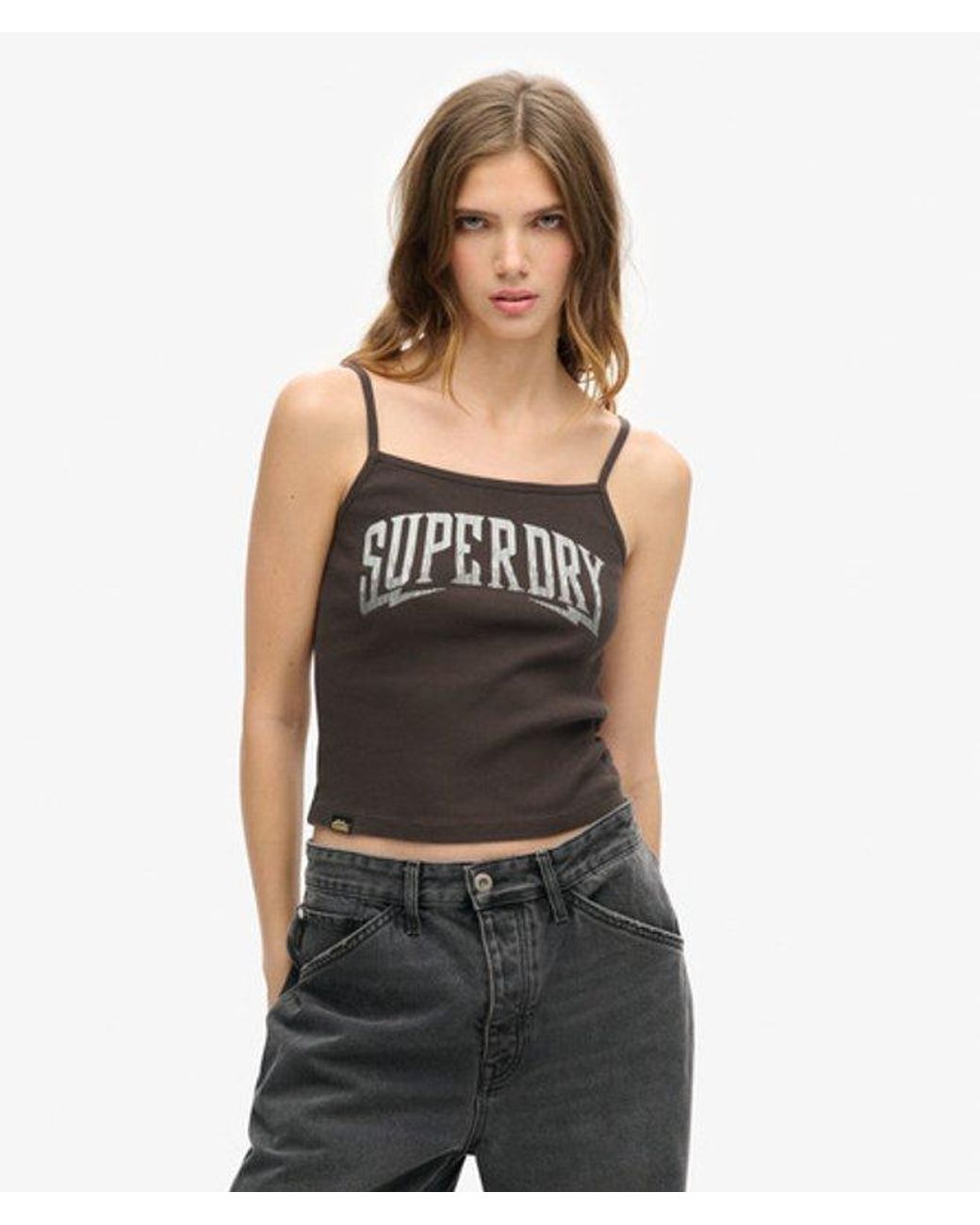 Superdry Black & Co Ladies Retro Rocker Graphic Rib Cami Top