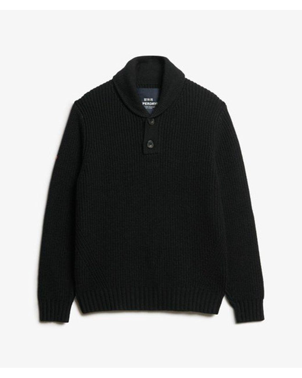 Superdry Black Shawl Collar Jumper for men