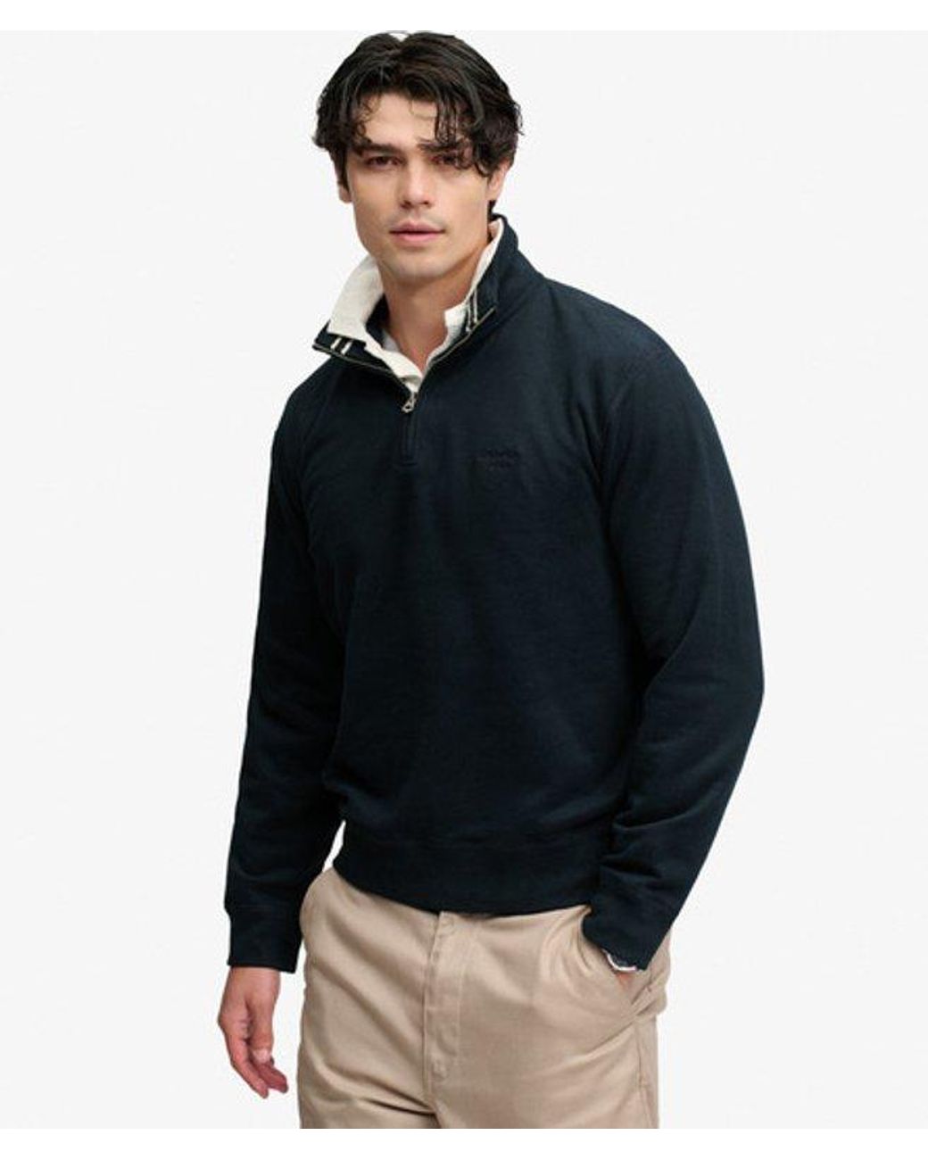 Superdry Black & Co Essential Serif Logo Half Zip Sweatshirt for men