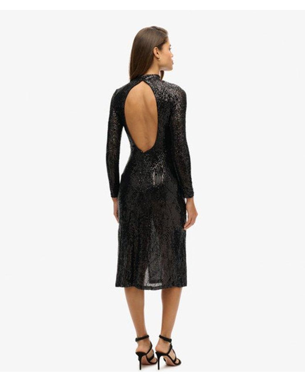 Superdry Black & Co Slim Fit Backless Sequin Midi Dress