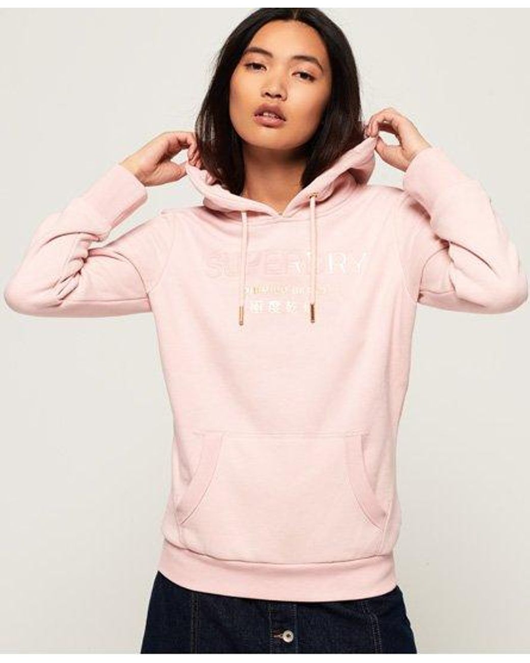 Superdry Premium Brand Hoodie in Pink - Lyst