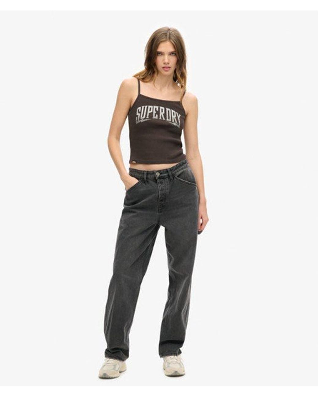 Superdry Black & Co Ladies Retro Rocker Graphic Rib Cami Top