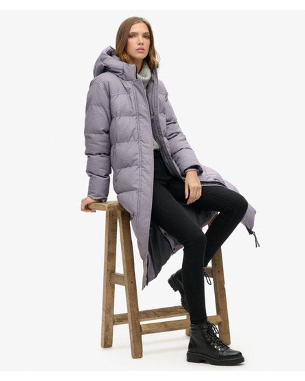 Superdry Gray & Co Tweed Long Puffer Coat