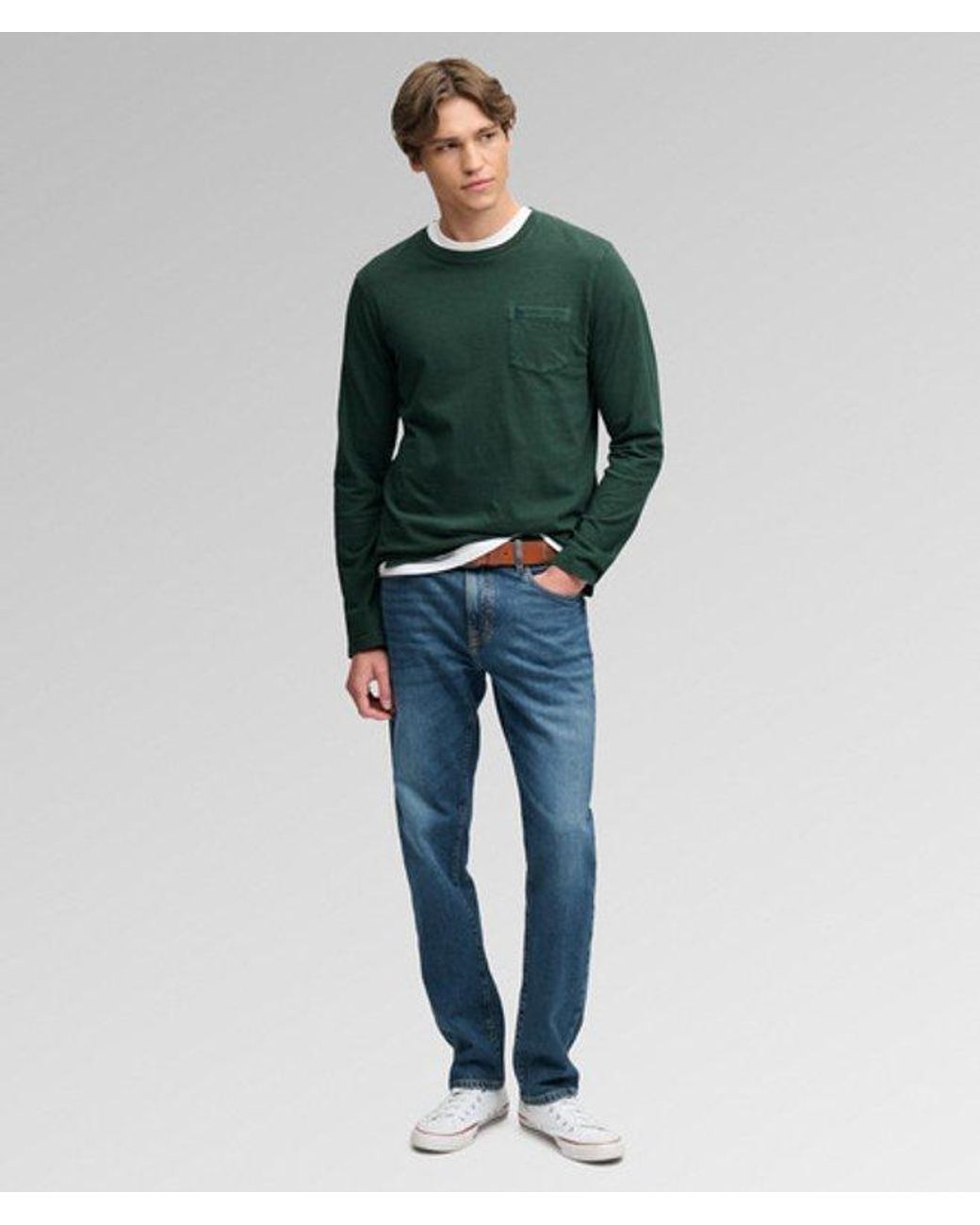 Superdry Green Cotton Linen Long Sleeve Pocket Top for men