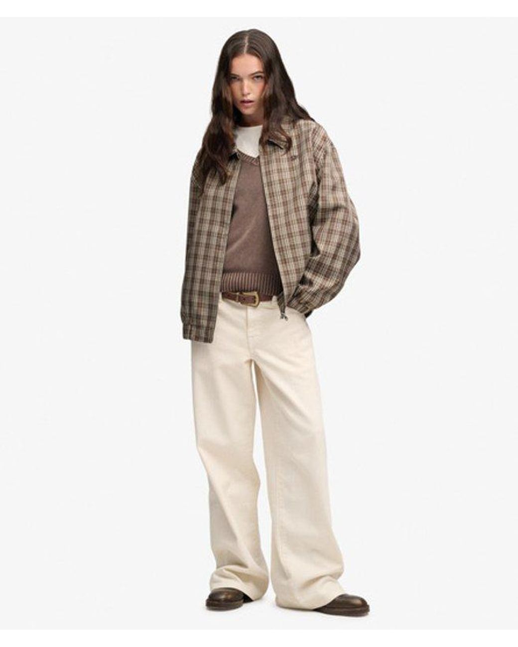 Superdry Brown & Co Check Oversized Bomber Jacket