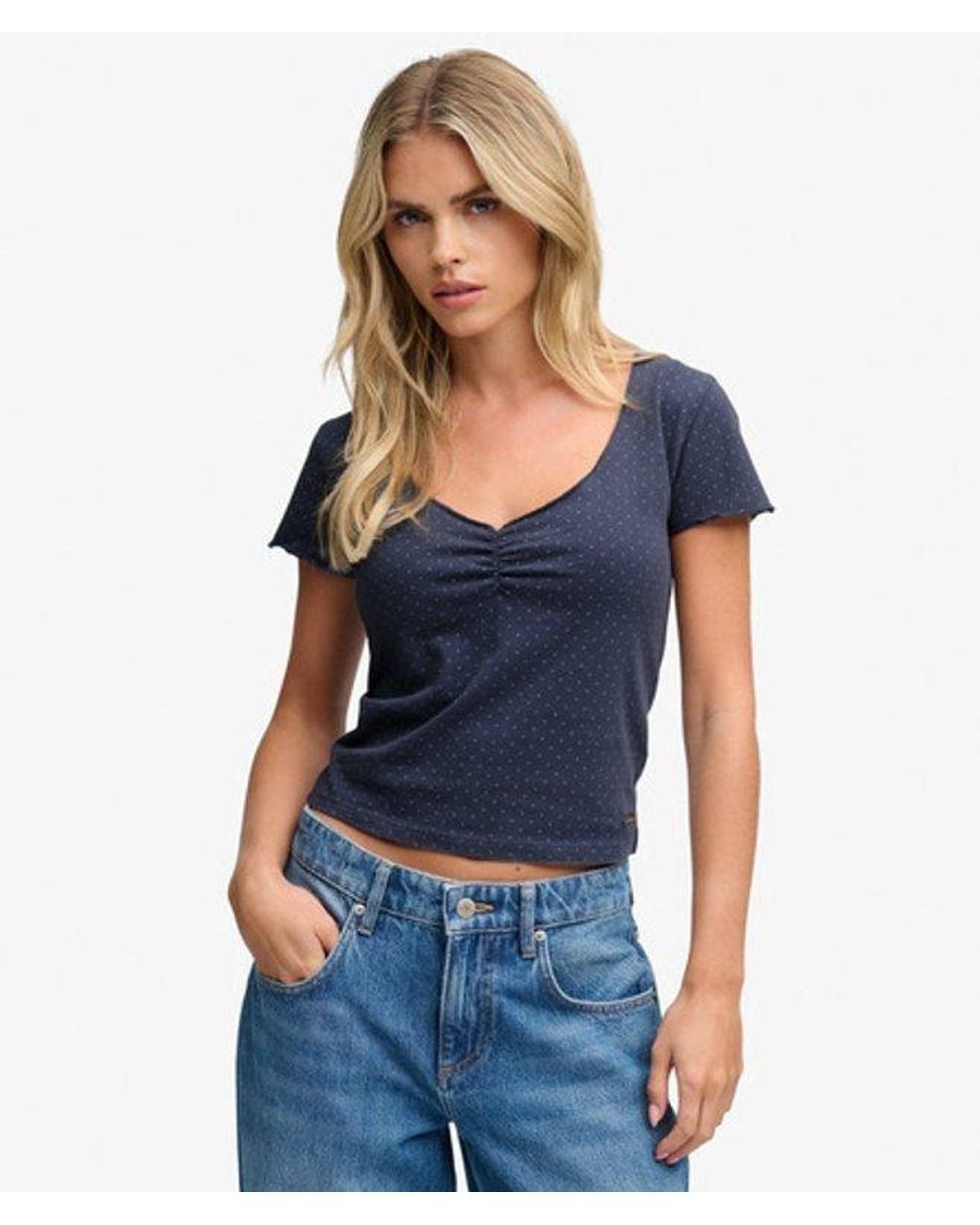 Superdry Blue & Co Athletic Essentials Gathered Pattern Top