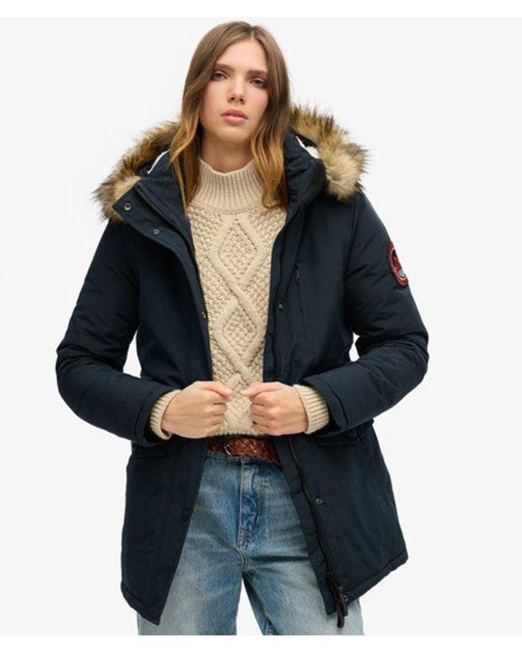 Superdry Blue & Co Everest Hooded Faux Fur Parka Coat