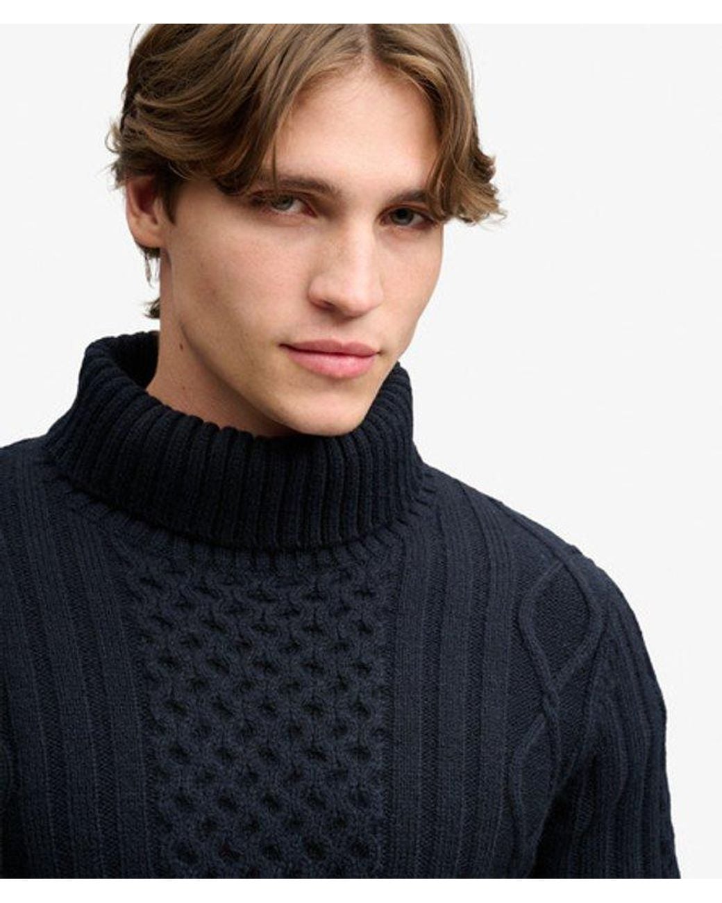 Superdry Blue & Co Jacob Cable Roll Neck Jumper for men