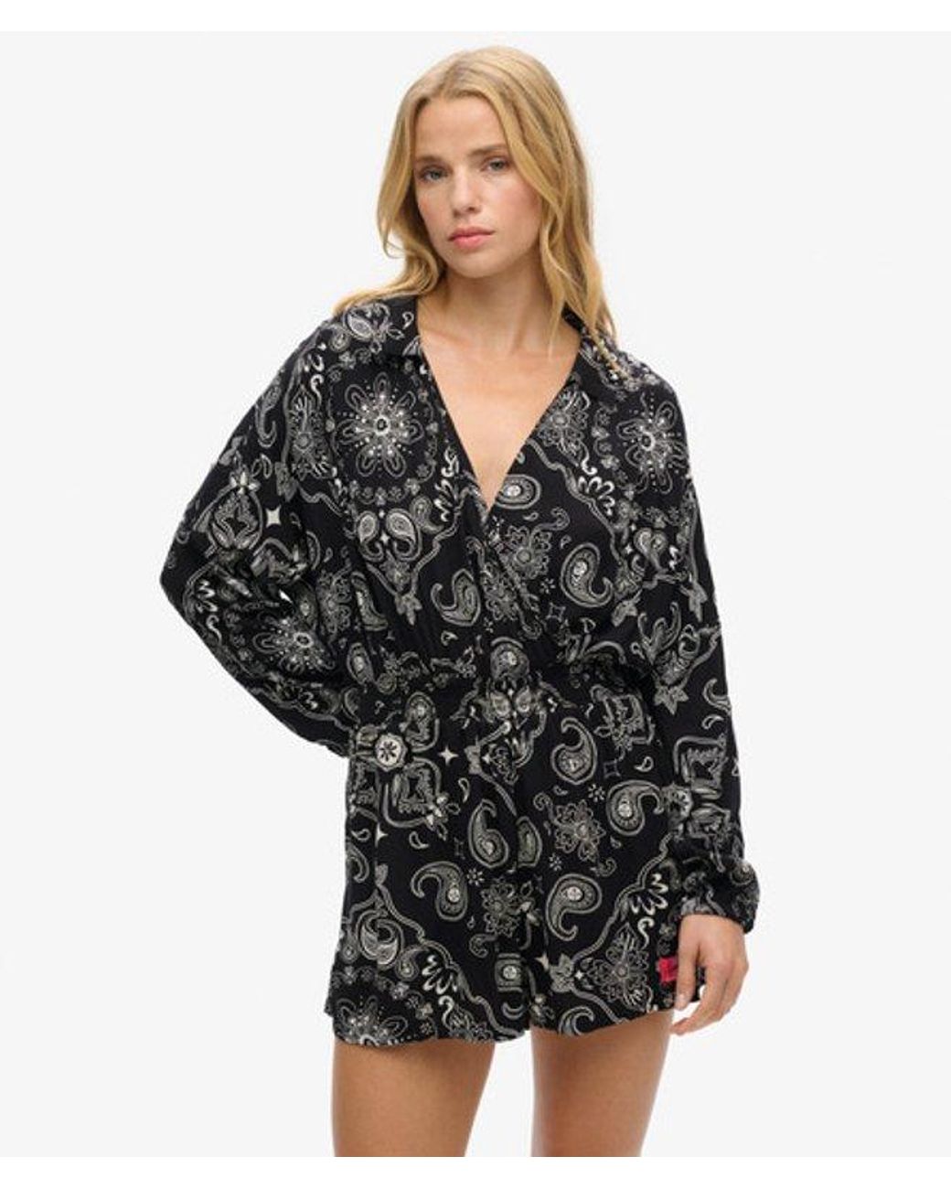 Superdry Black Printed Vintage Beach Playsuit