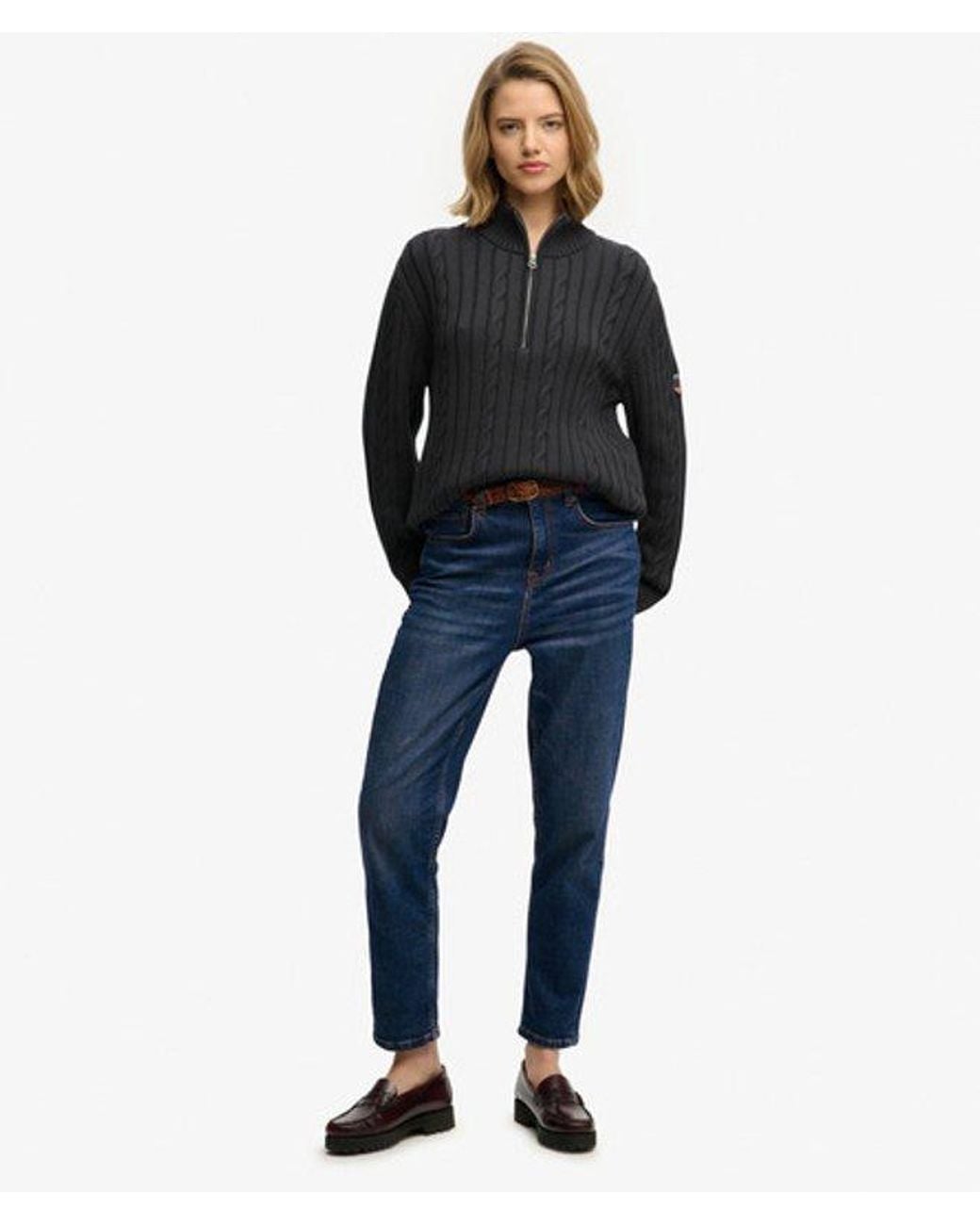 Superdry Black Cable Half Zip Knit