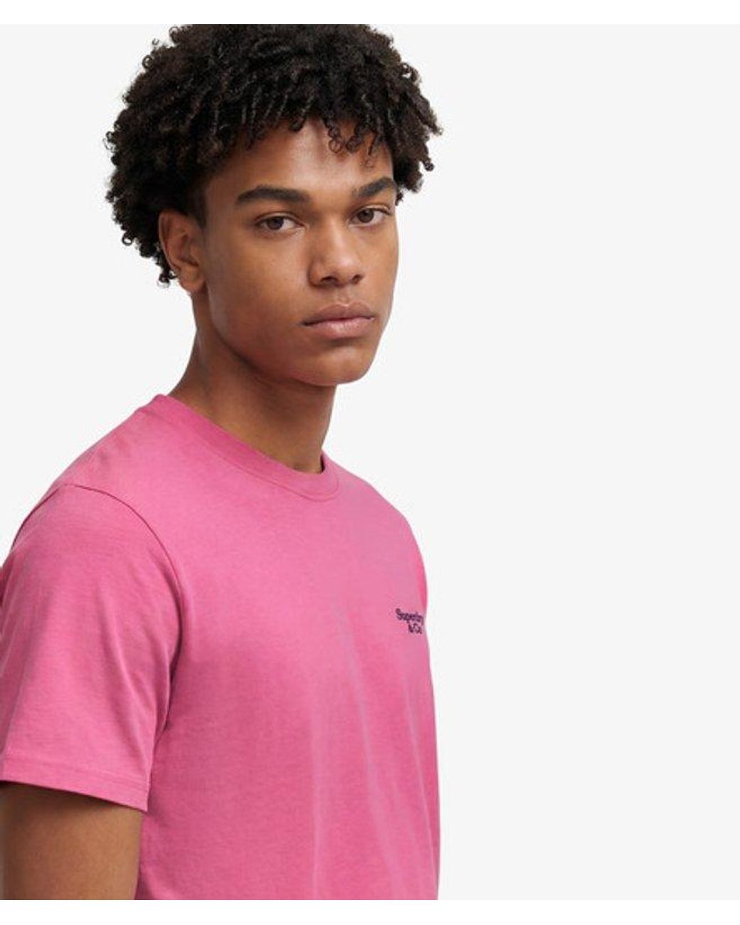 Superdry Pink & Co Essential Serif Logo Embroidered T-shirt for men