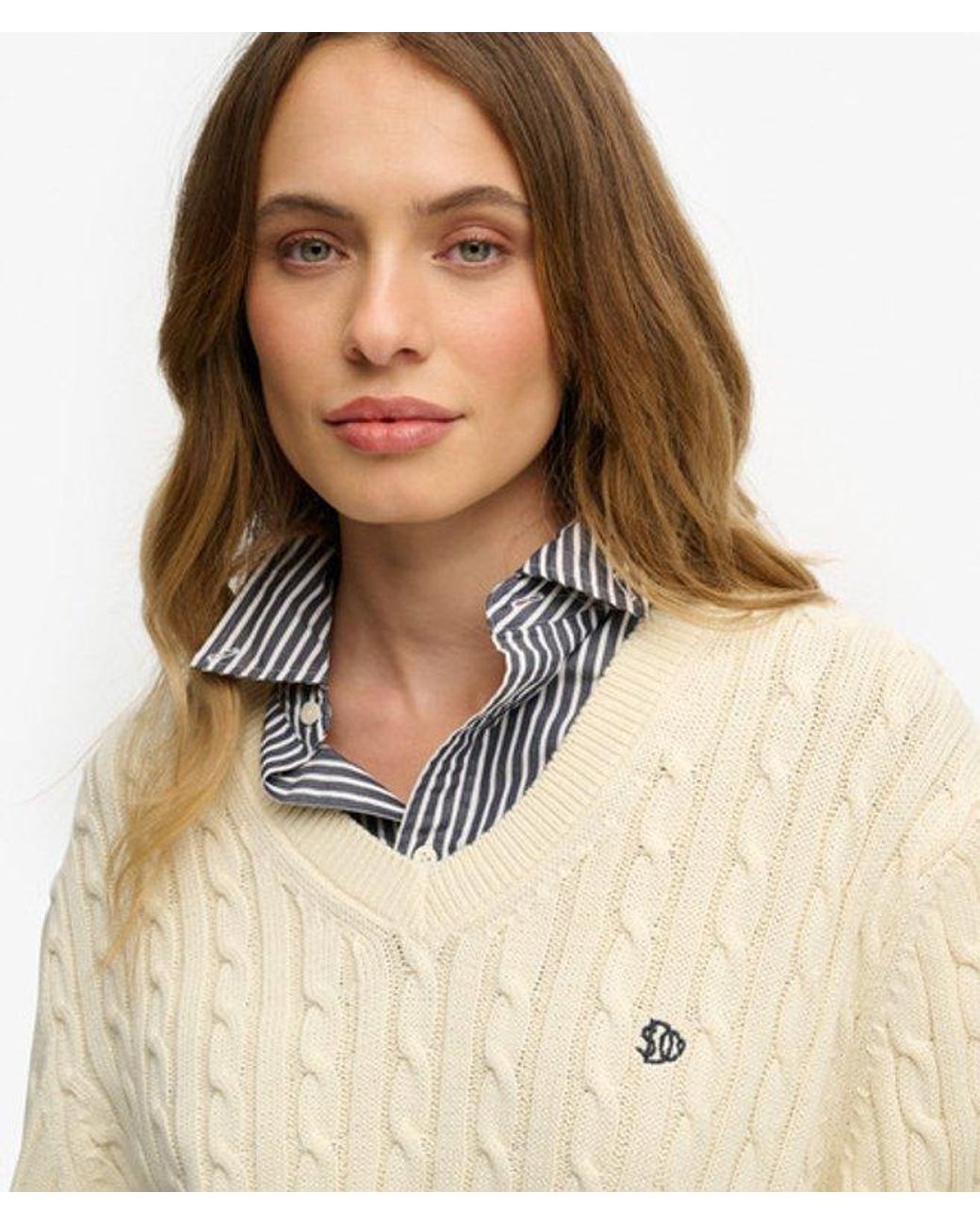 Superdry Natural & Co Oversized V Neck Cable Jumper