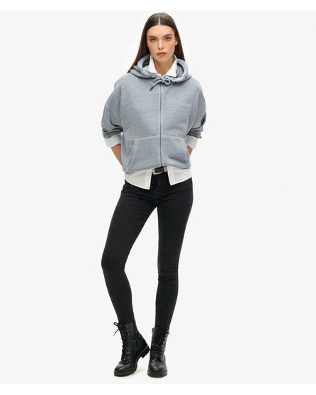 Superdry Gray Essential Logo Overdyed Zip Hoodie