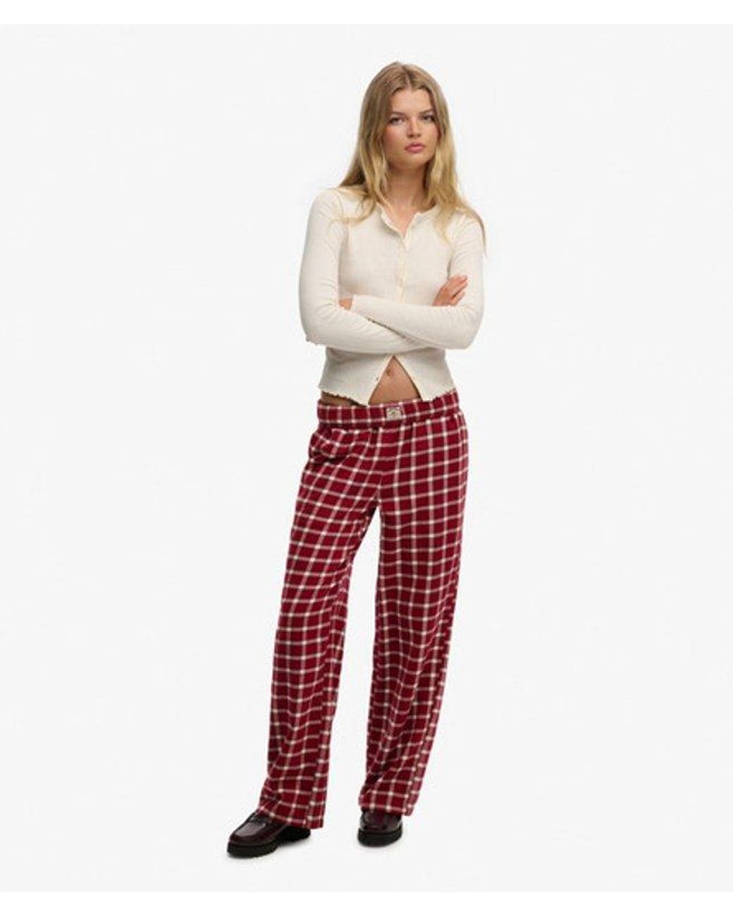 Superdry Red & Co Cotton Check Elastic Trousers