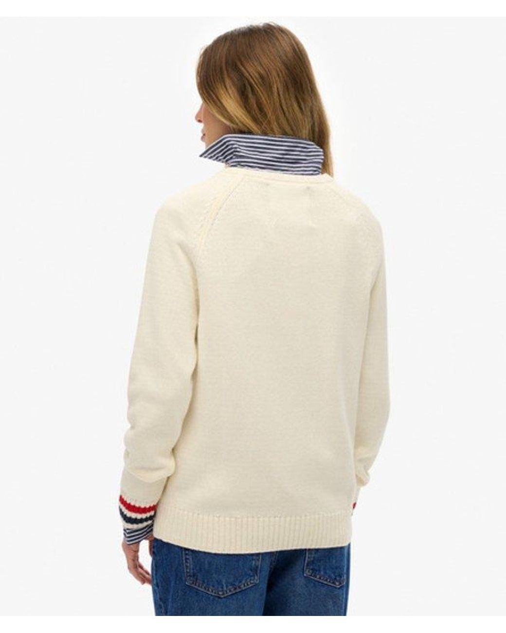 Superdry White Slouchy Intarsia Graphic Knitted Jumper