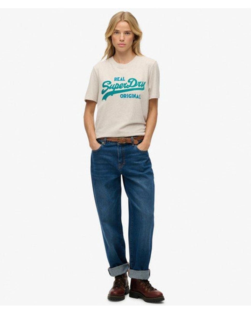 Superdry Blue & Co Classic Organic Cotton Vintage Logo Scripted Coll T-shirt