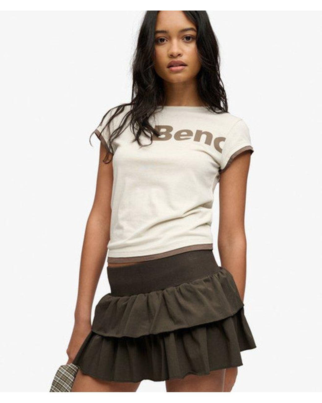 Superdry Black Bench X & Co Bench Low Rise Tiered Skirt