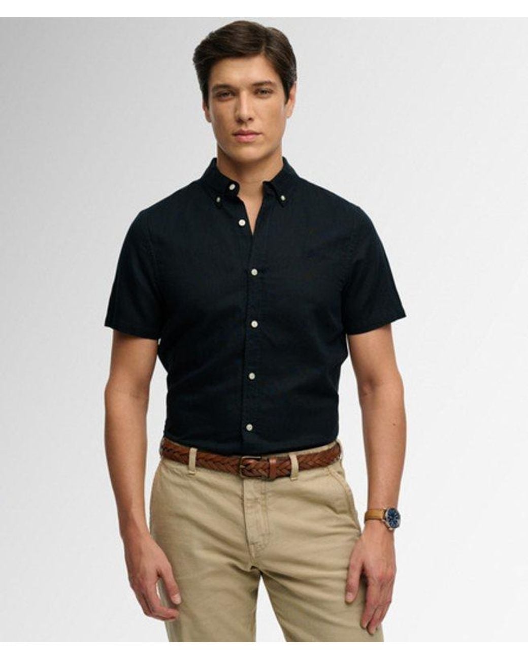Superdry Black & Co Cotton Linen Short Sleeve Shirt for men