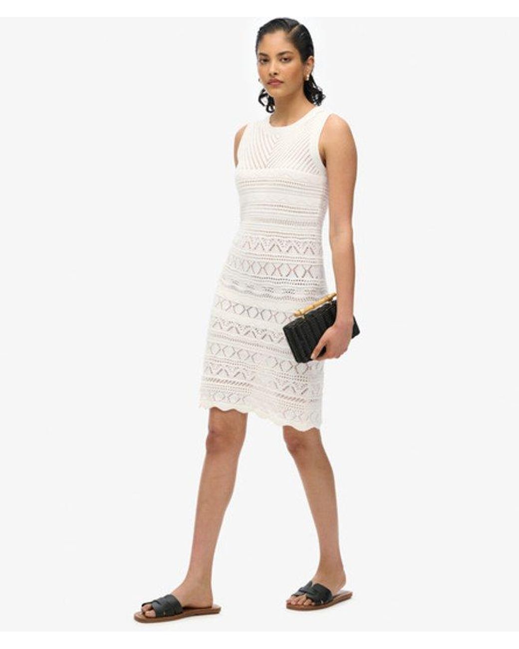 Superdry White Cotton Crochet Mini Dress
