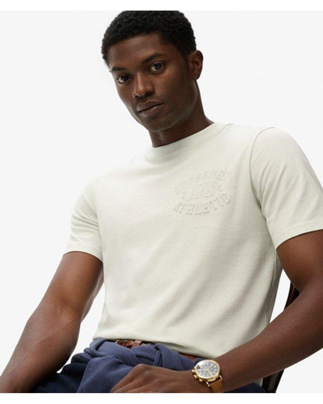 Superdry White Athletic Embossed Relaxed T-Shirt for men