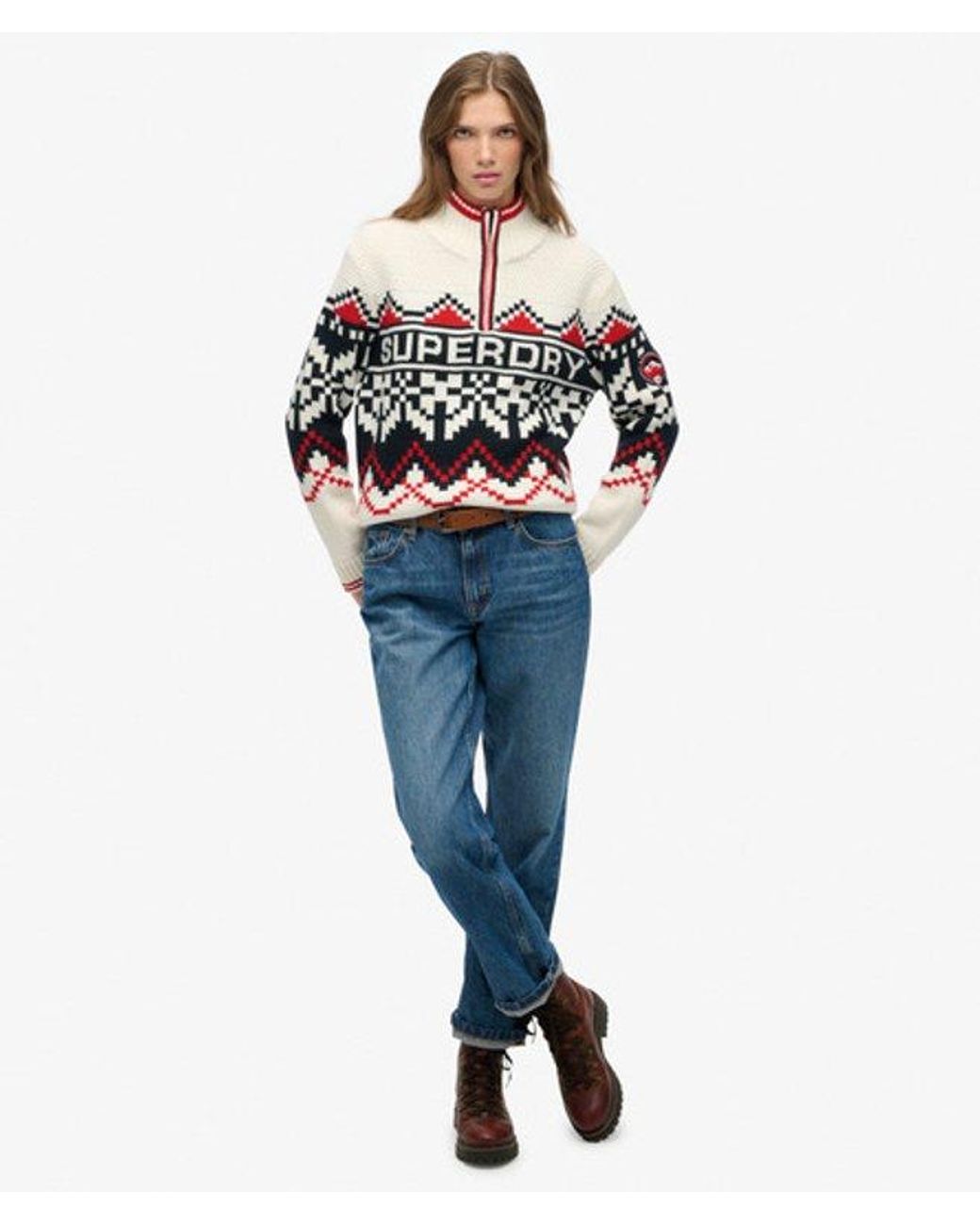 Superdry White & Co Intarsia Half Zip Jumper